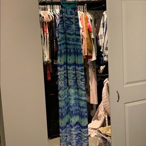 Long tie dyed dress. Blue and green with slits